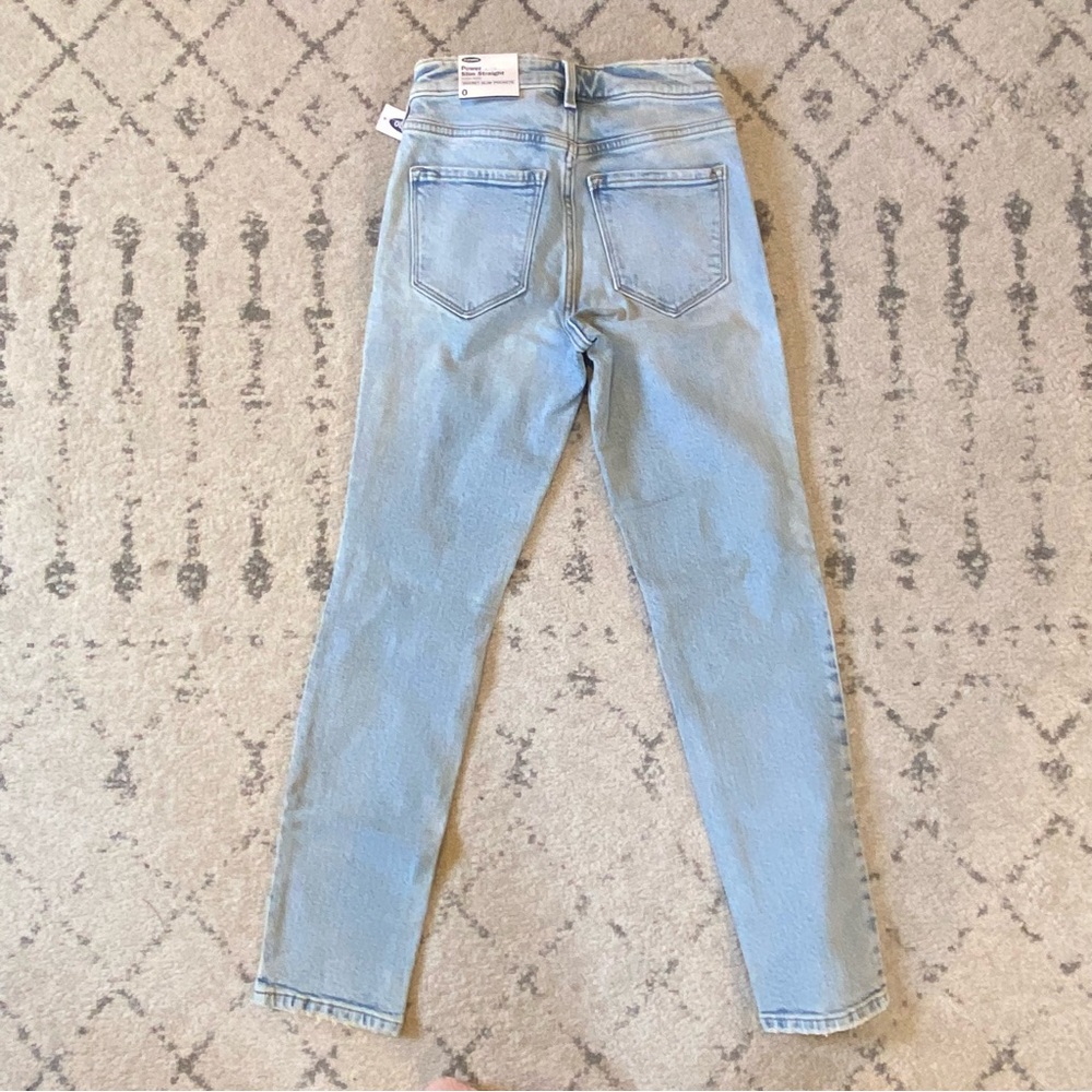 Old Navy Power Slim Straight Ankle Jeans Buttlon Fly Distressed - Picture 7 of 8